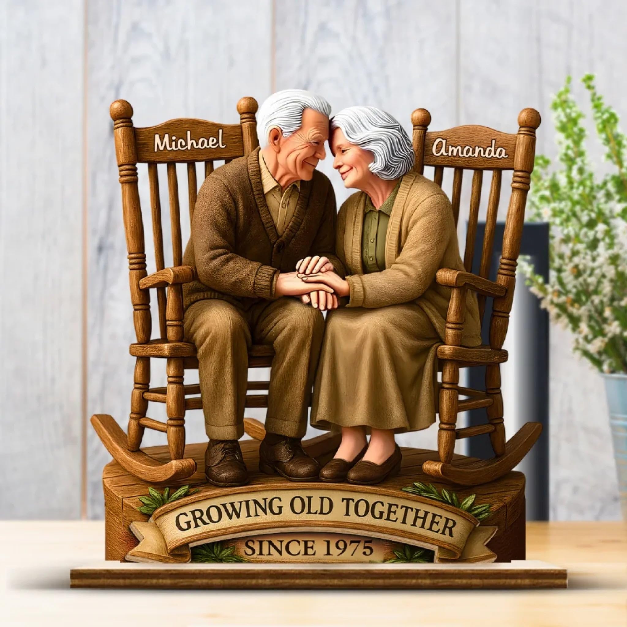 Anniversary gift wooden plaque old couple for display