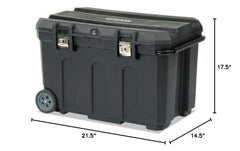 Stanley 037025H 50-gallon mobile tool chest lid with two 2x4 saw grooves and nickel-plated metal latches