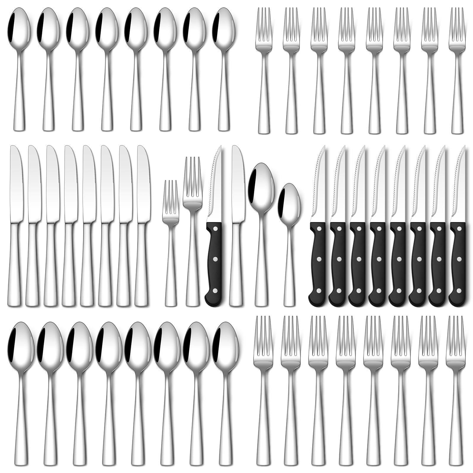 Stapava 48-Piece Silverware Set with dinner knives and steak knives