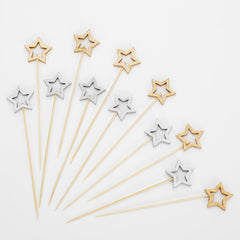 Star Bamboo Cocktail Picks Kit with star toppers for appetizers
