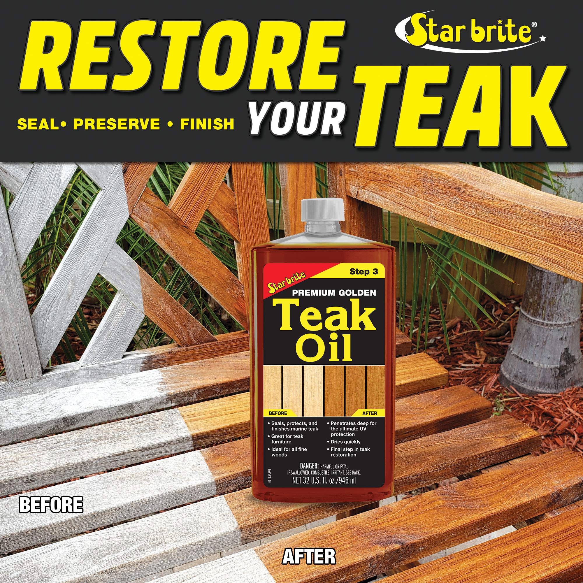 Teak shower benches and outdoor furniture treated with oil