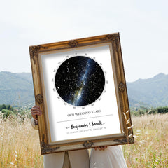 Personalized star map showing title date and location