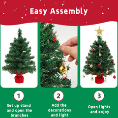 Warm glow from 30 LED lights on 24 inch tabletop tree