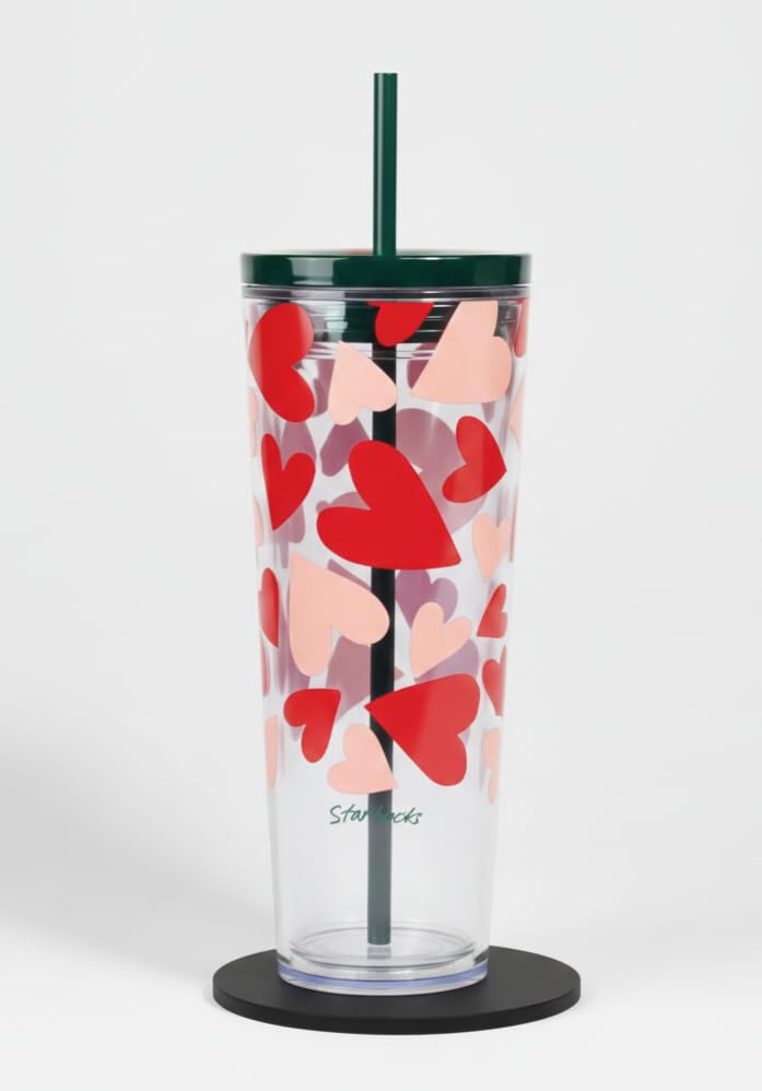 Starbucks Cold Cup 24 oz valentines day design with lid and straw