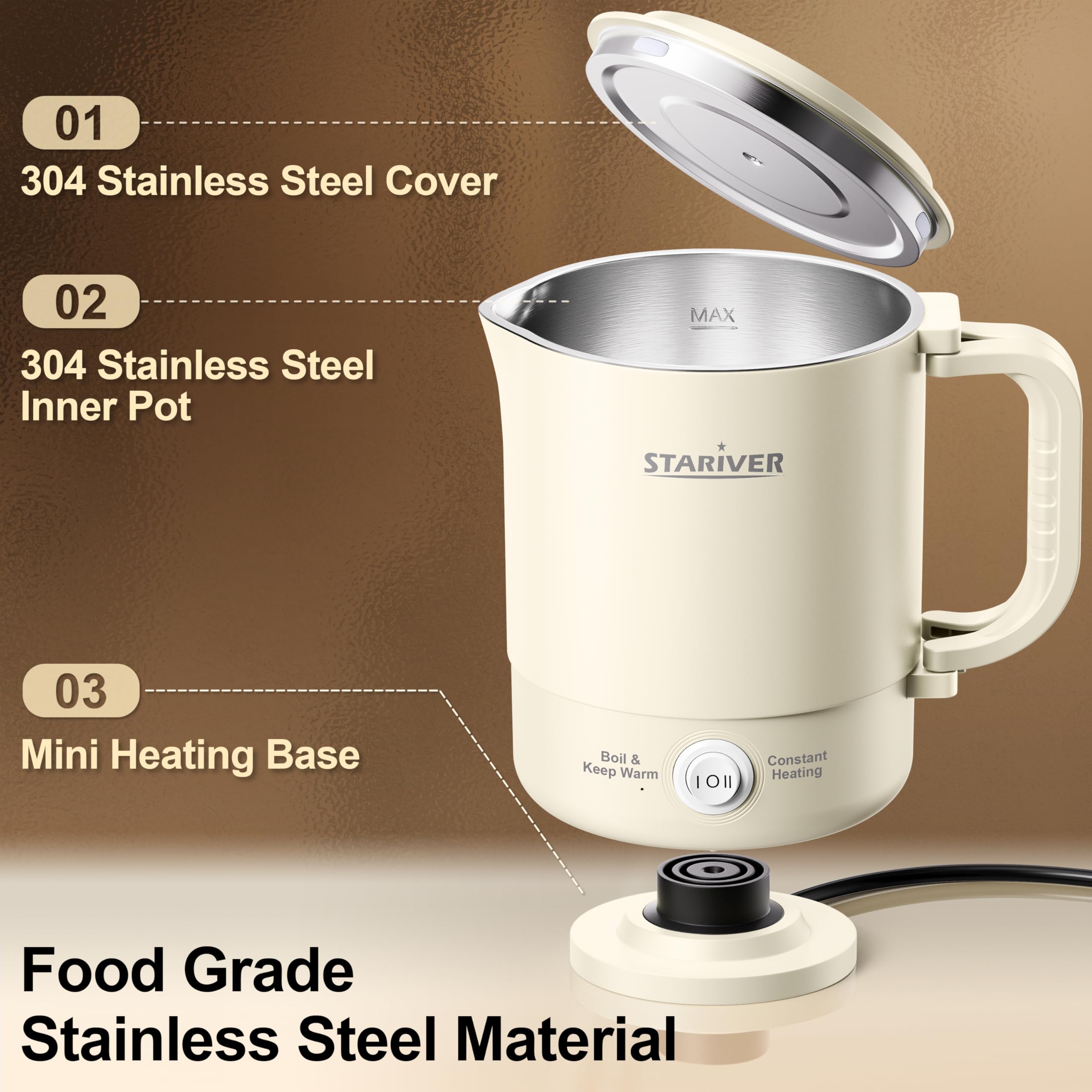 Stariver beige portable kettle designed for travel use