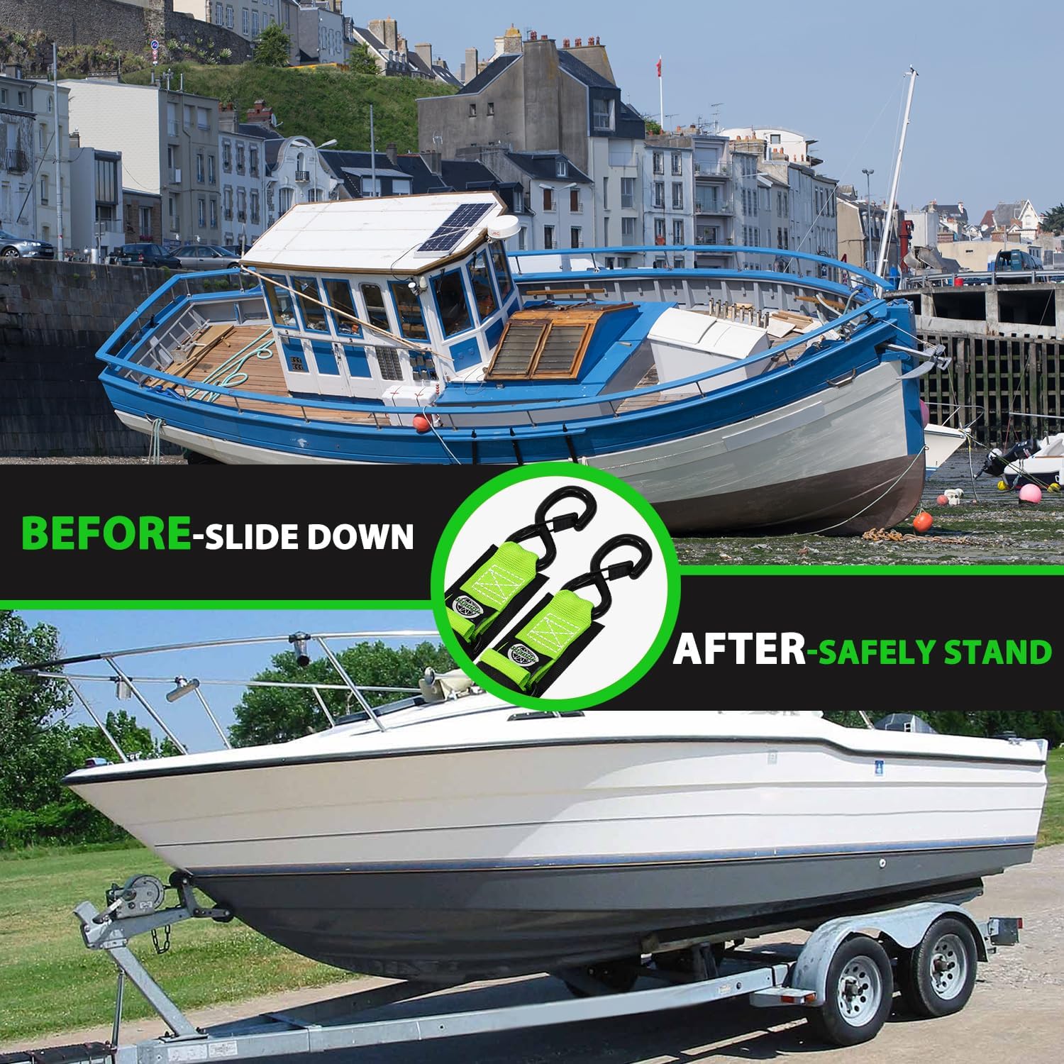 PVC coated hooks and hook-loop pads on transom straps