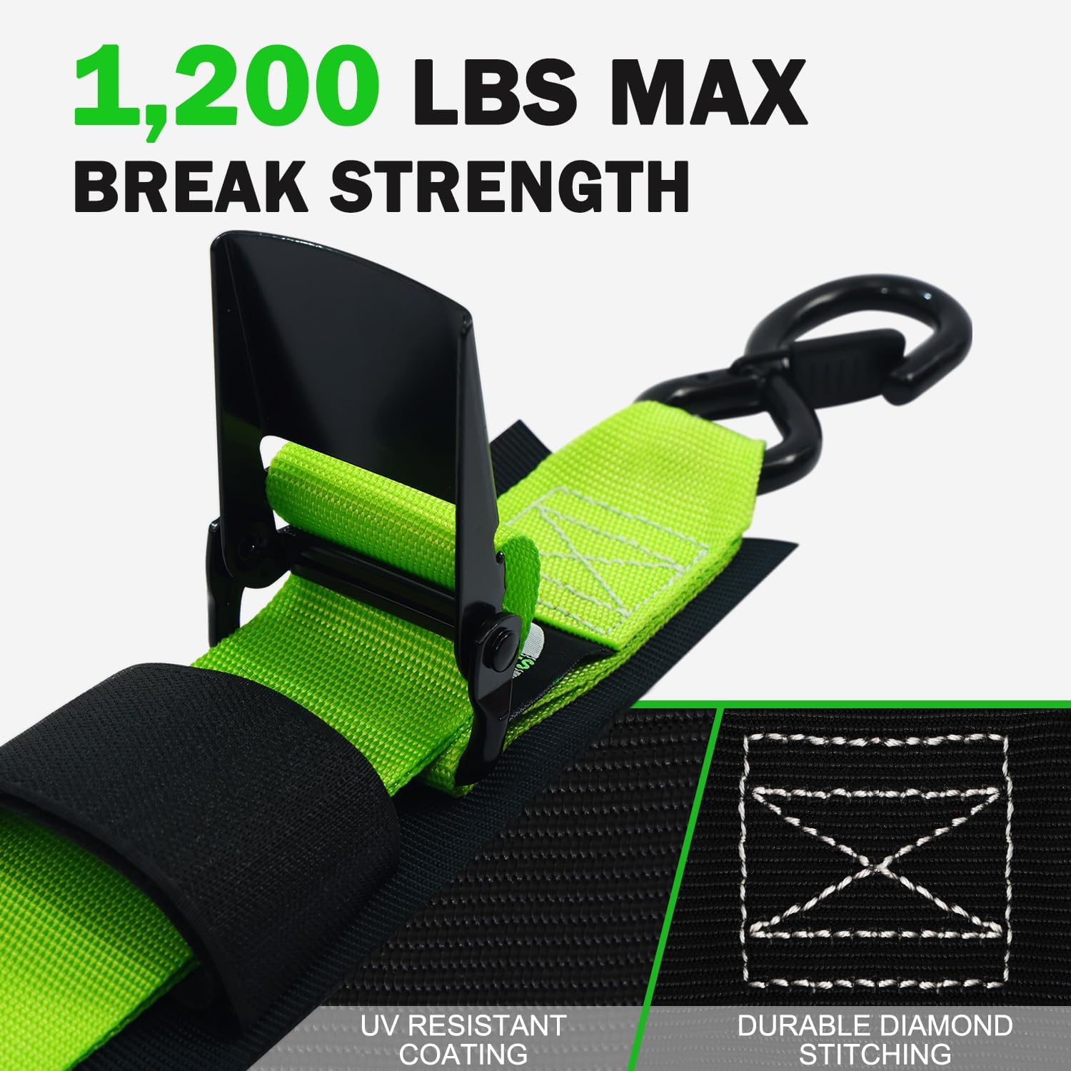 Transom tie down straps with 1200lb breaking strength