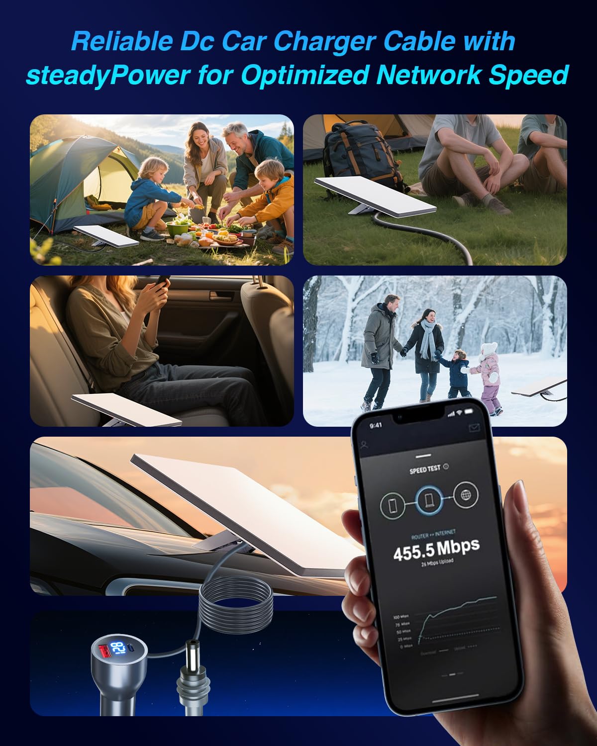Starlink Mini DC power cable in vehicle installation context