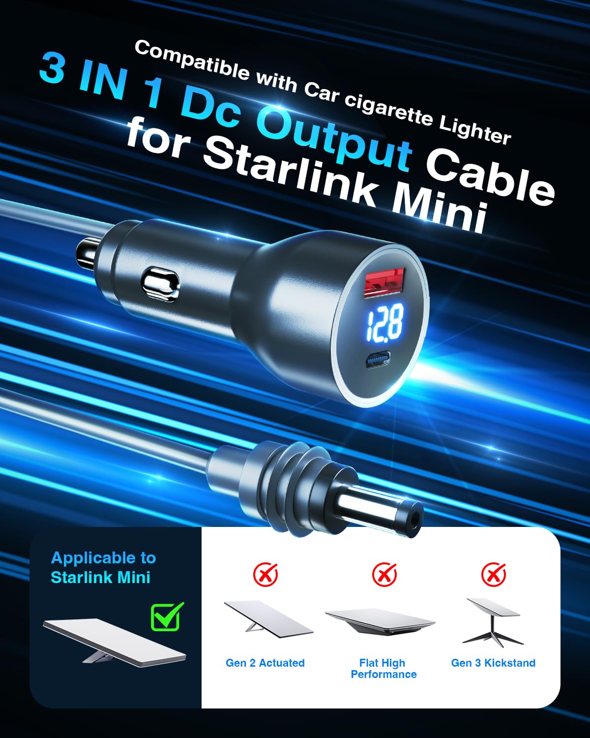 USB-C PD and USB-A QC ports on Starlink Mini cable