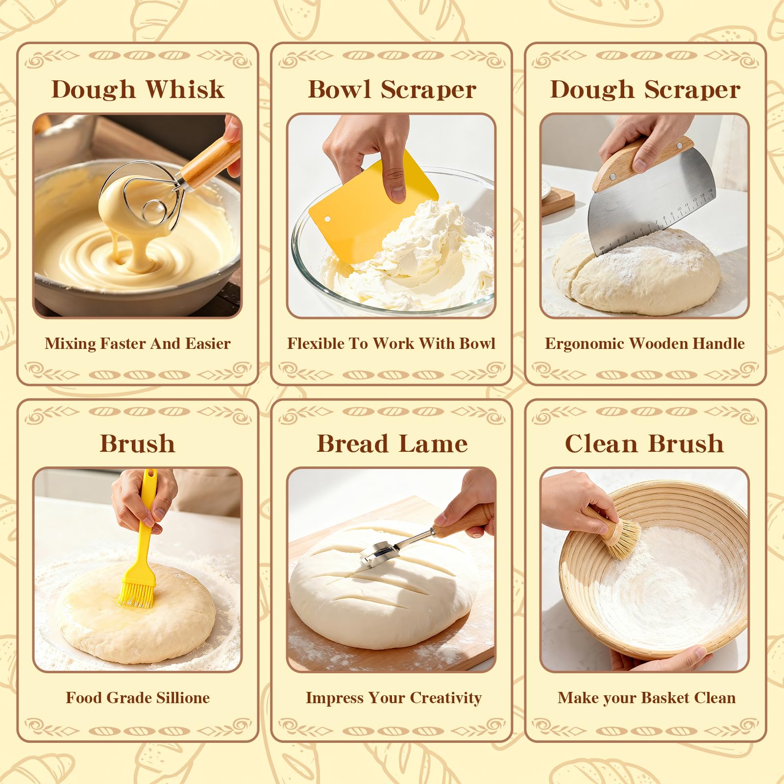Dough whisk and dough scrapers in sourdough kit