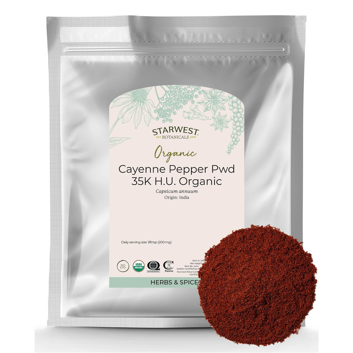 Starwest Botanicals Organic Cayenne Pepper Powder 35k HU 1 lb bulk packaging