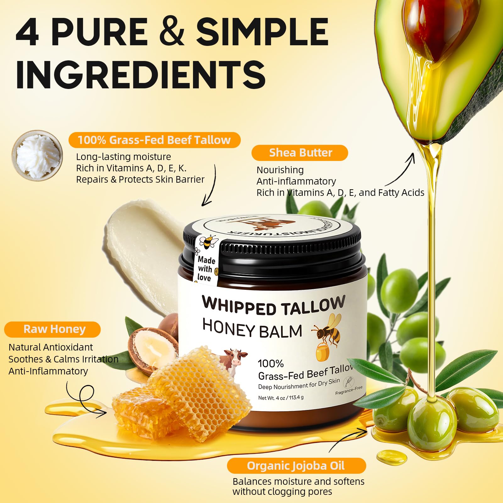 Starwise Beef Tallow for Skin ingredients list grass-fed beef tallow raw honey