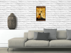 Brown wood frame with wall art ready to hang