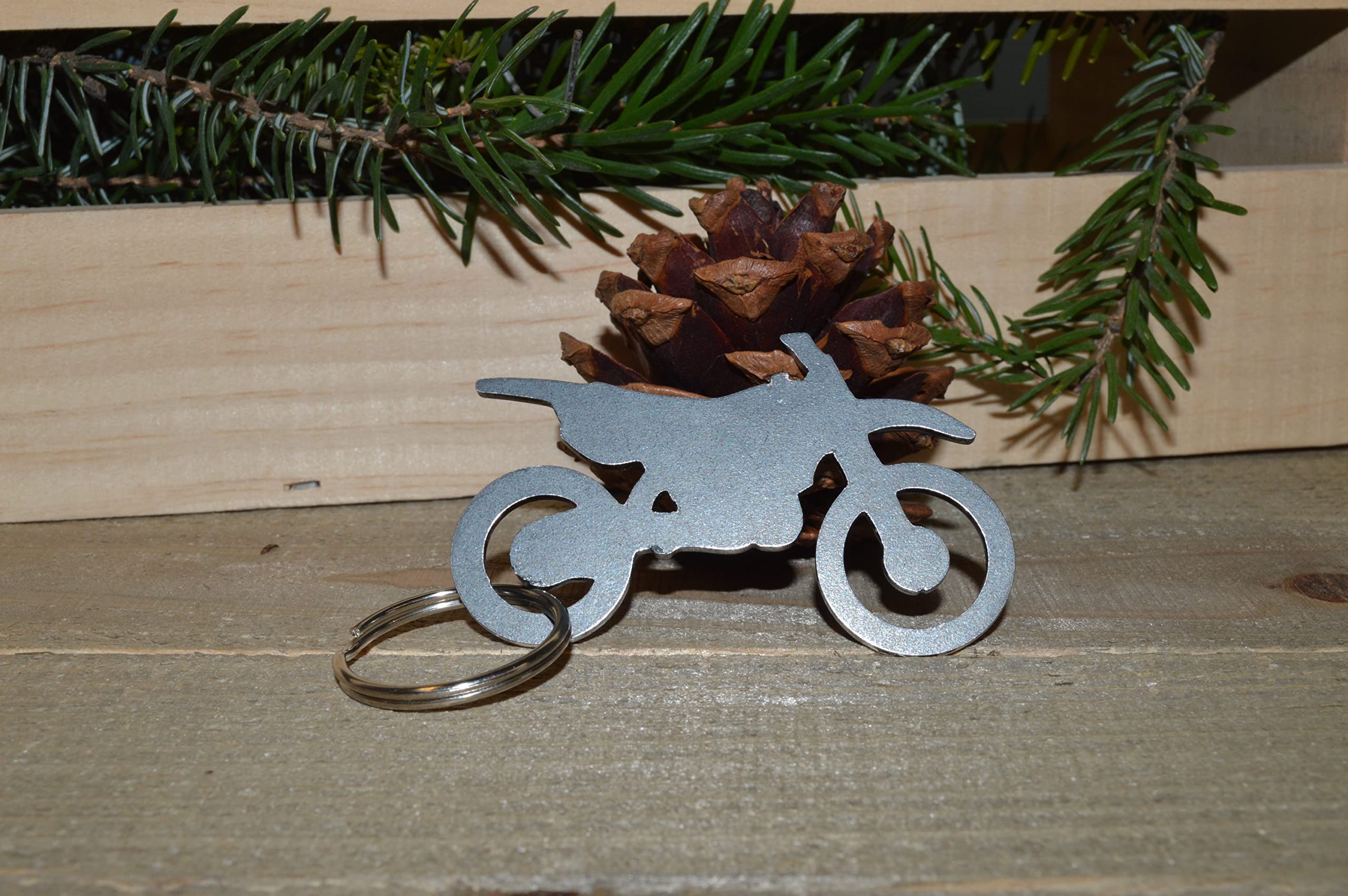 Dirt Bike Keychain bare metal finish CNC cut steel