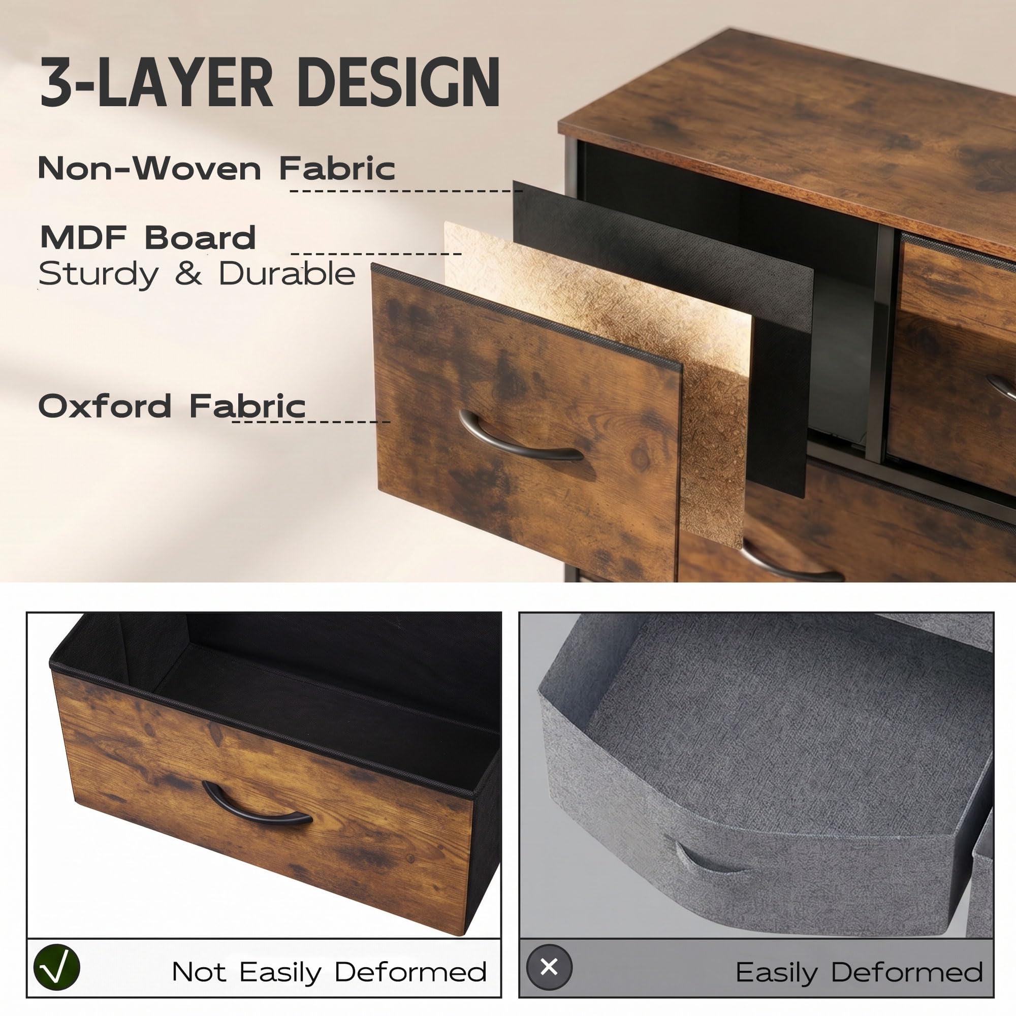 Assembled WLIVE storage tower with adjustable feet in rustic brown