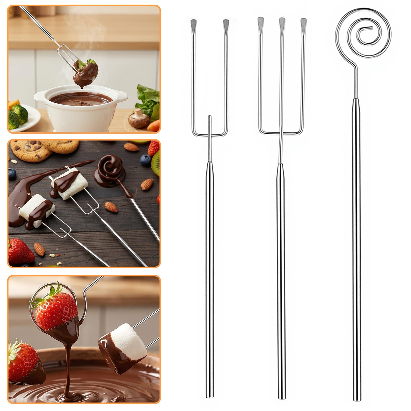 Steel gray color chocolate dipping tools for desserts