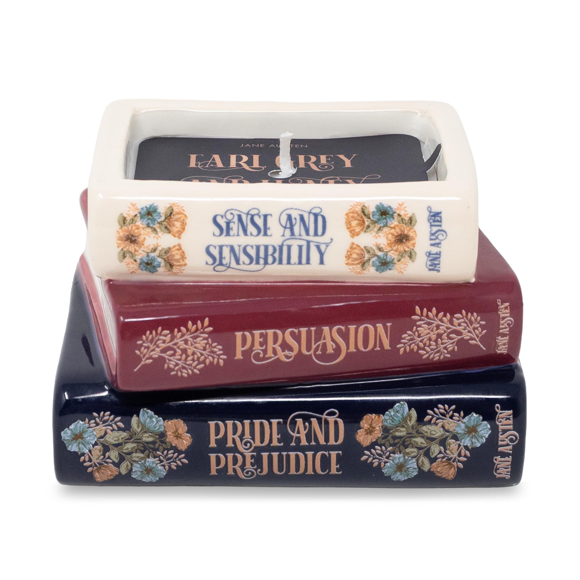 steel mill co novelty candle shaped as a stack of jane austen novels