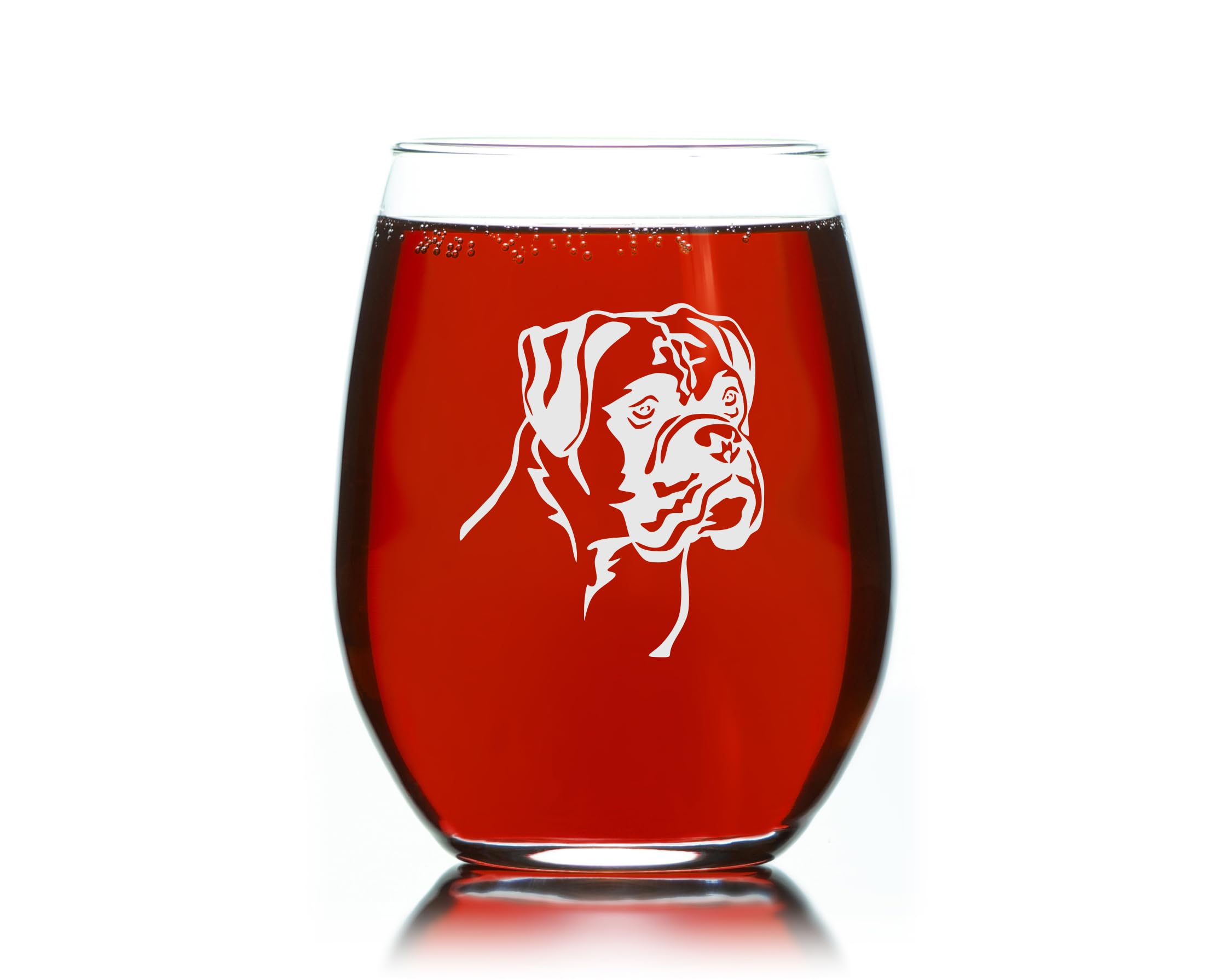 Stemless Boxer Dog etched wine glass in use for table setting