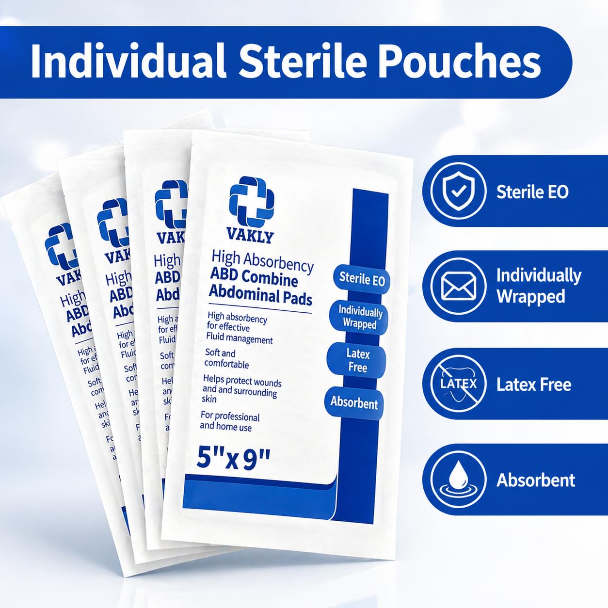 Latex-free sterile abdominal pad 5x9 Vakly