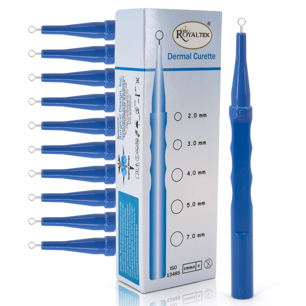 Sterile disposable dermal curettes box of 10 3.00 mm easy peel packing