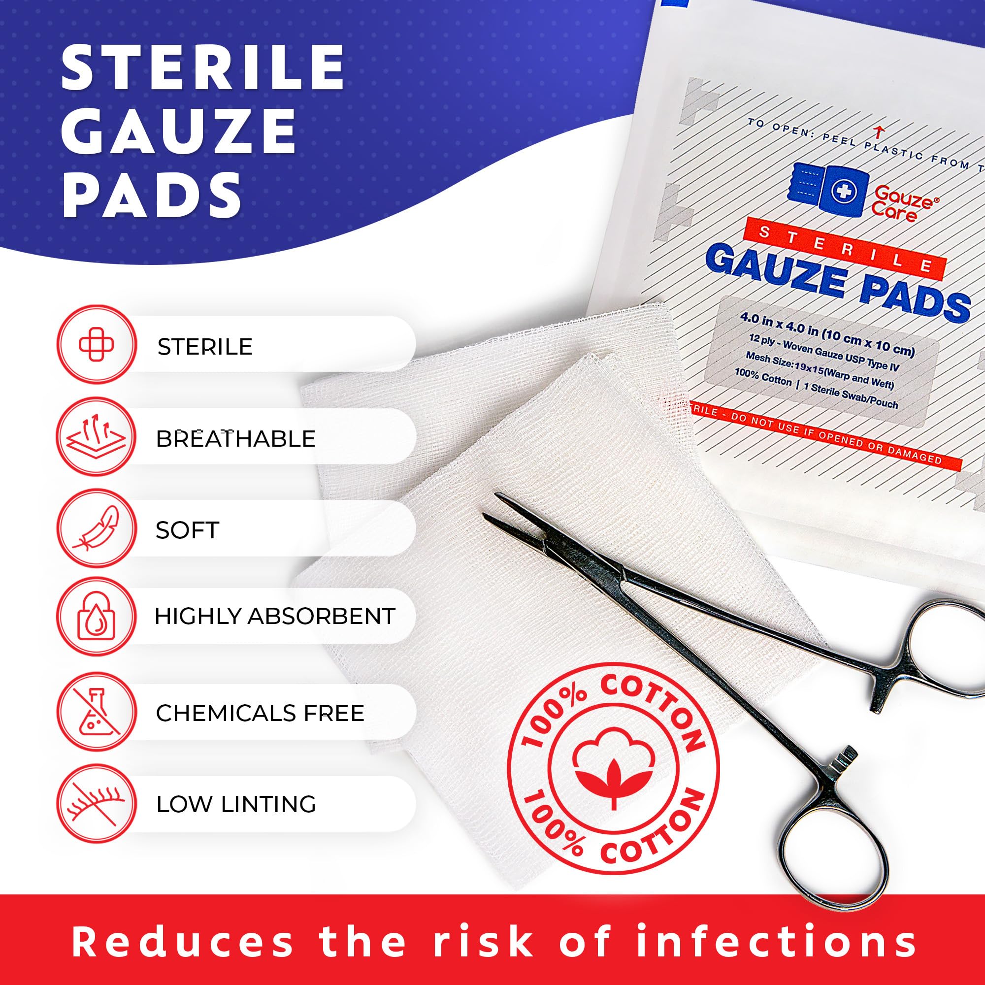 12-ply woven gauze pads 4x4 sterile for wounds
