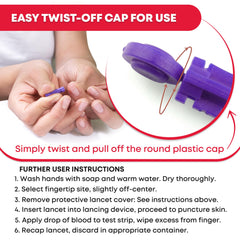 Sterile twist-cap lancets 30G exposed by twisting cap