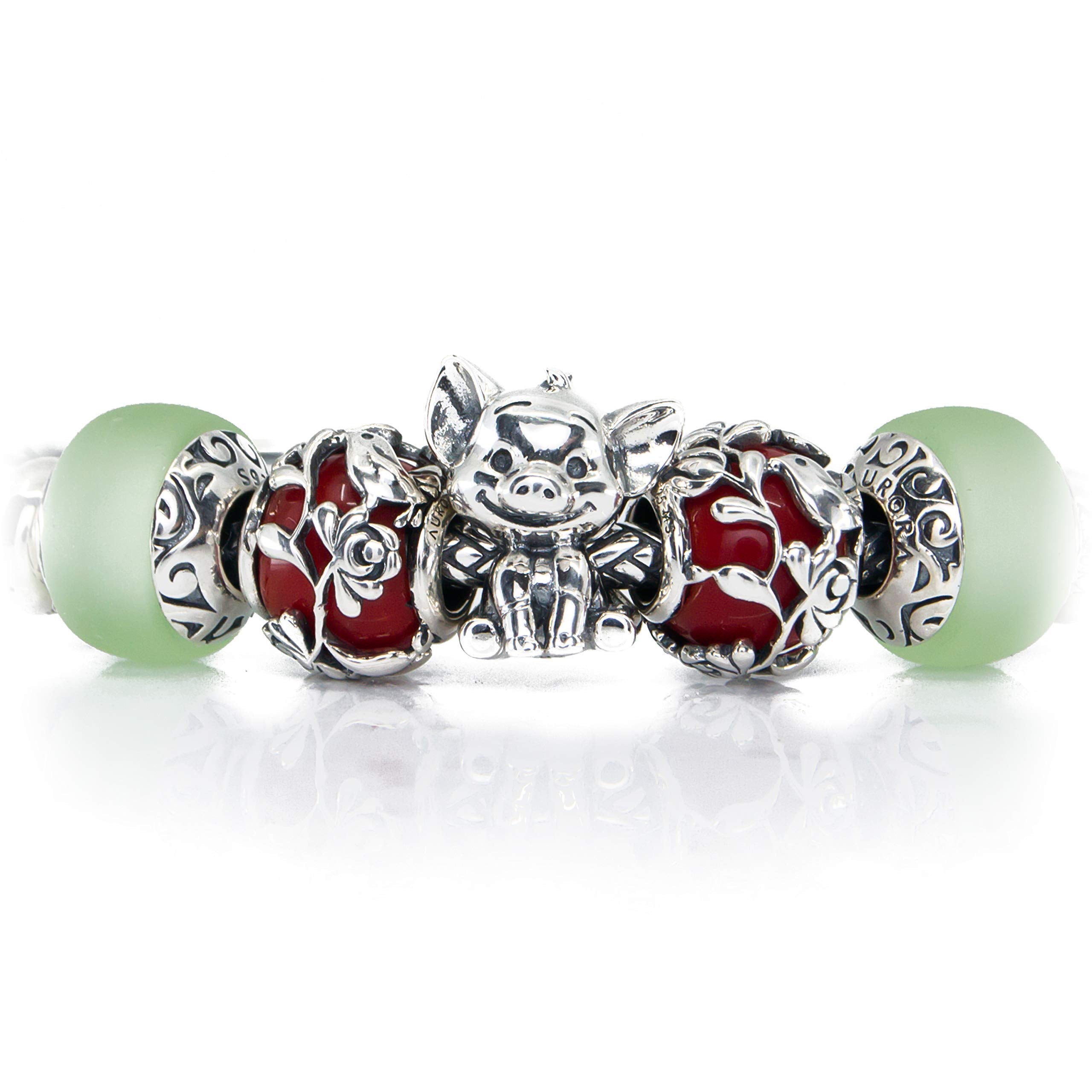 Love Bird singing charm bead hand finished in silver and glass