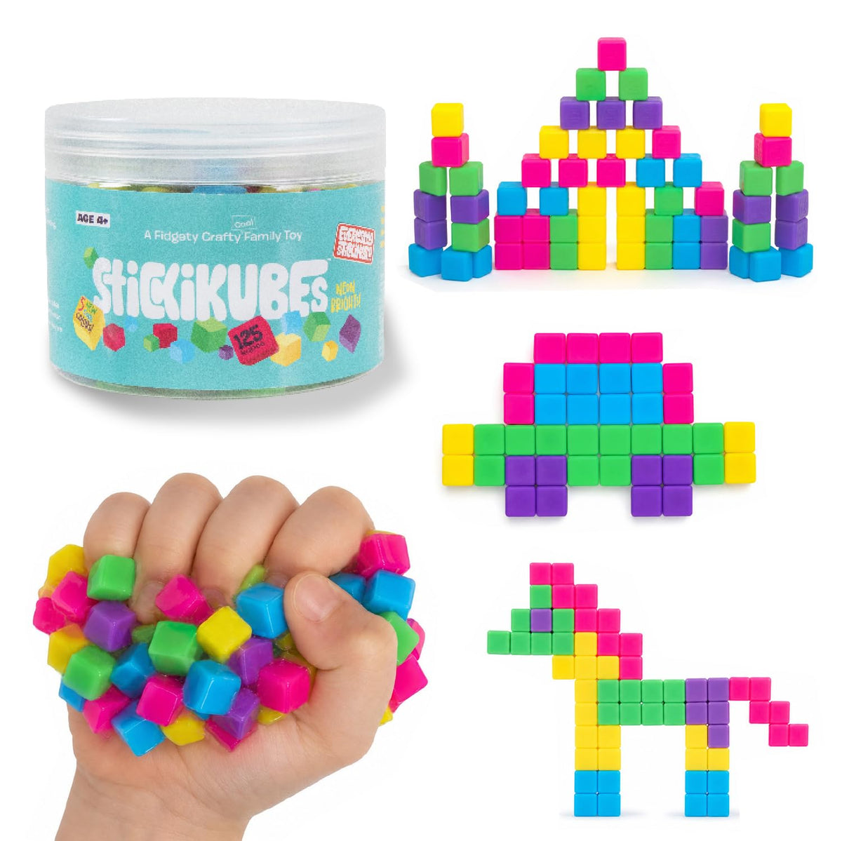 StickiKubes 125 neon color cubes in plastic tub