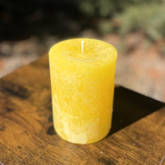 Still Water Candles yellow gold pillar candle 3x9 rustic texture