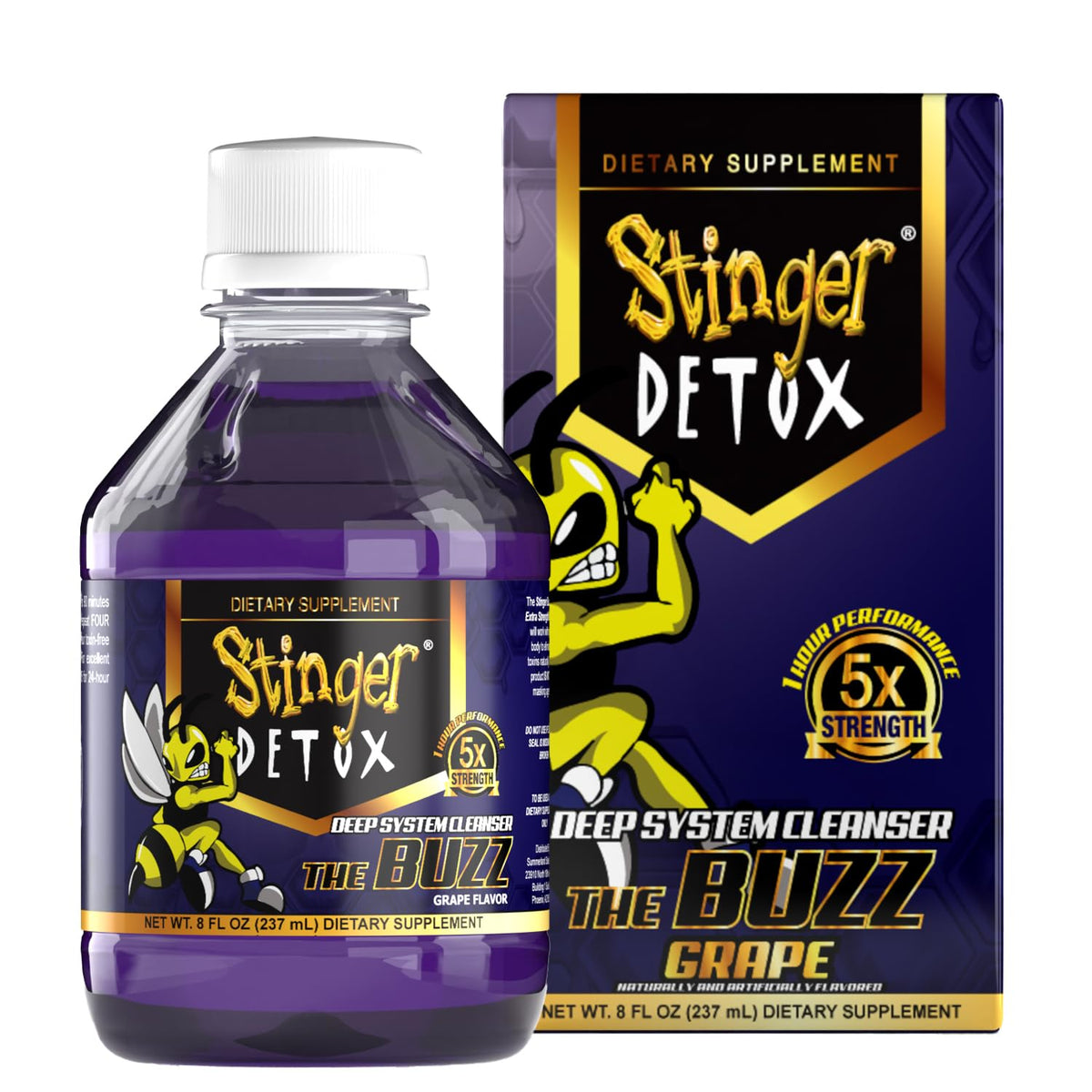 Stinger Detox Buzz 5X Extra Strength Drink grape flavor bottle 8 oz