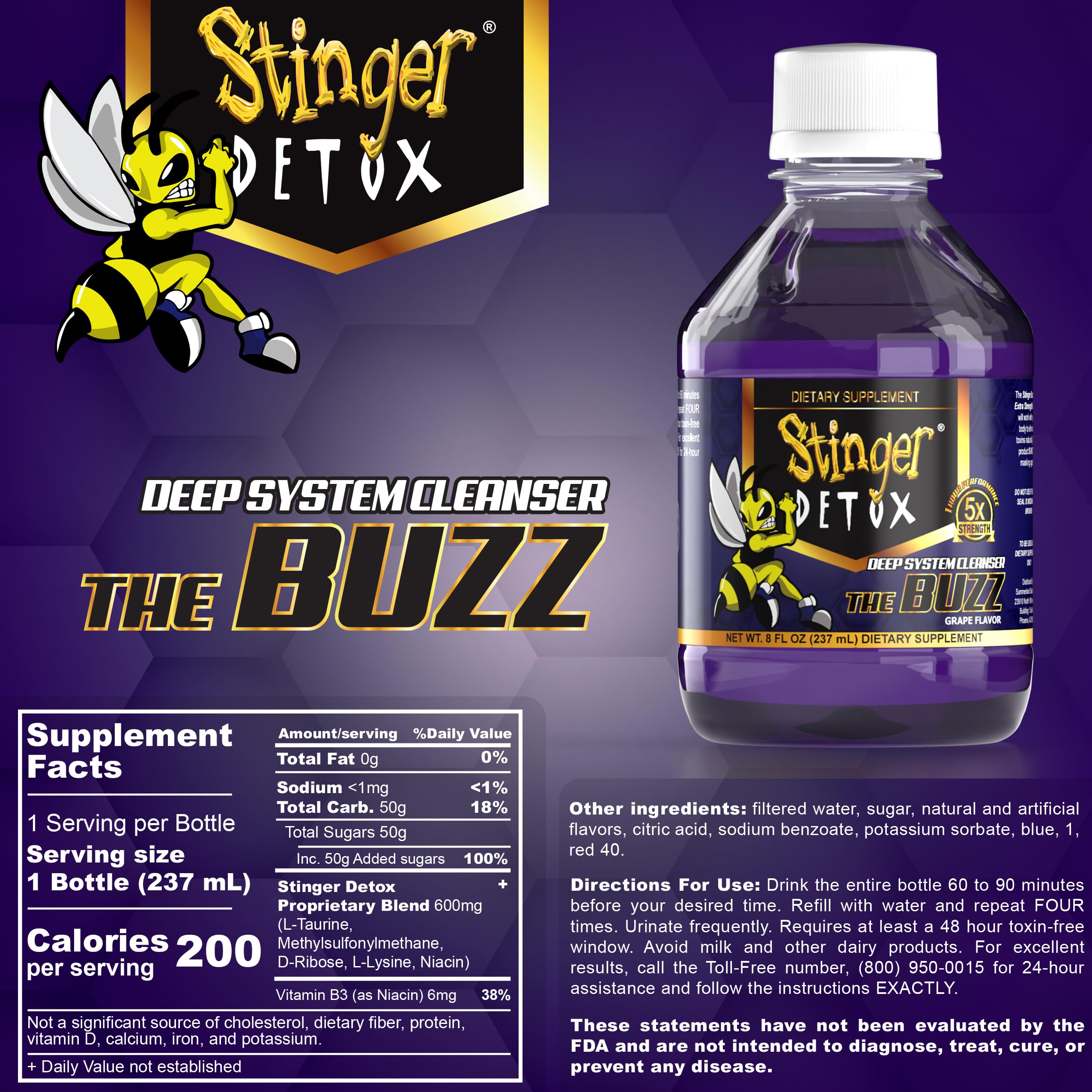 Stinger detox buzz 2 pack grape flavor bottle