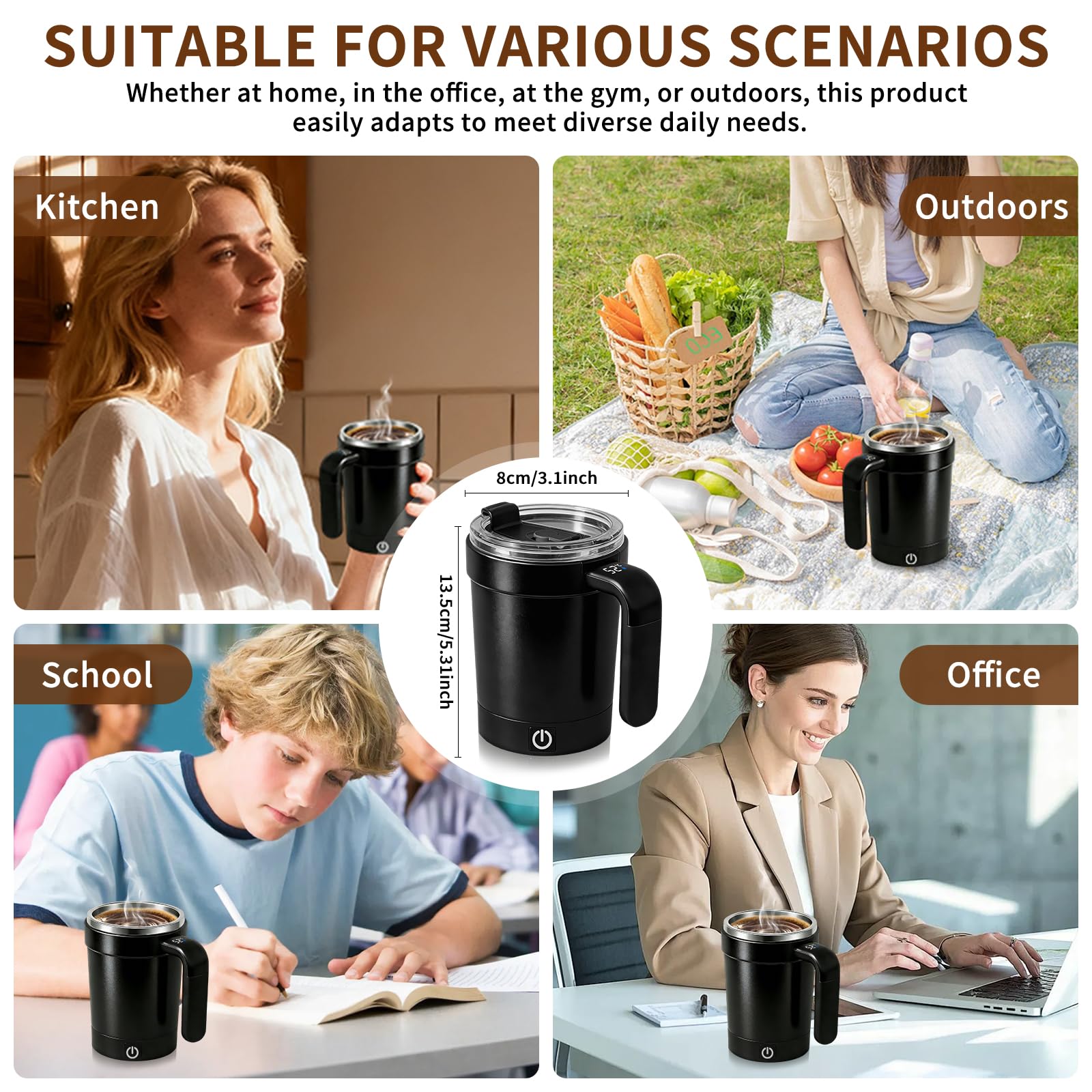 Detachable base coffee mug that fits other cups