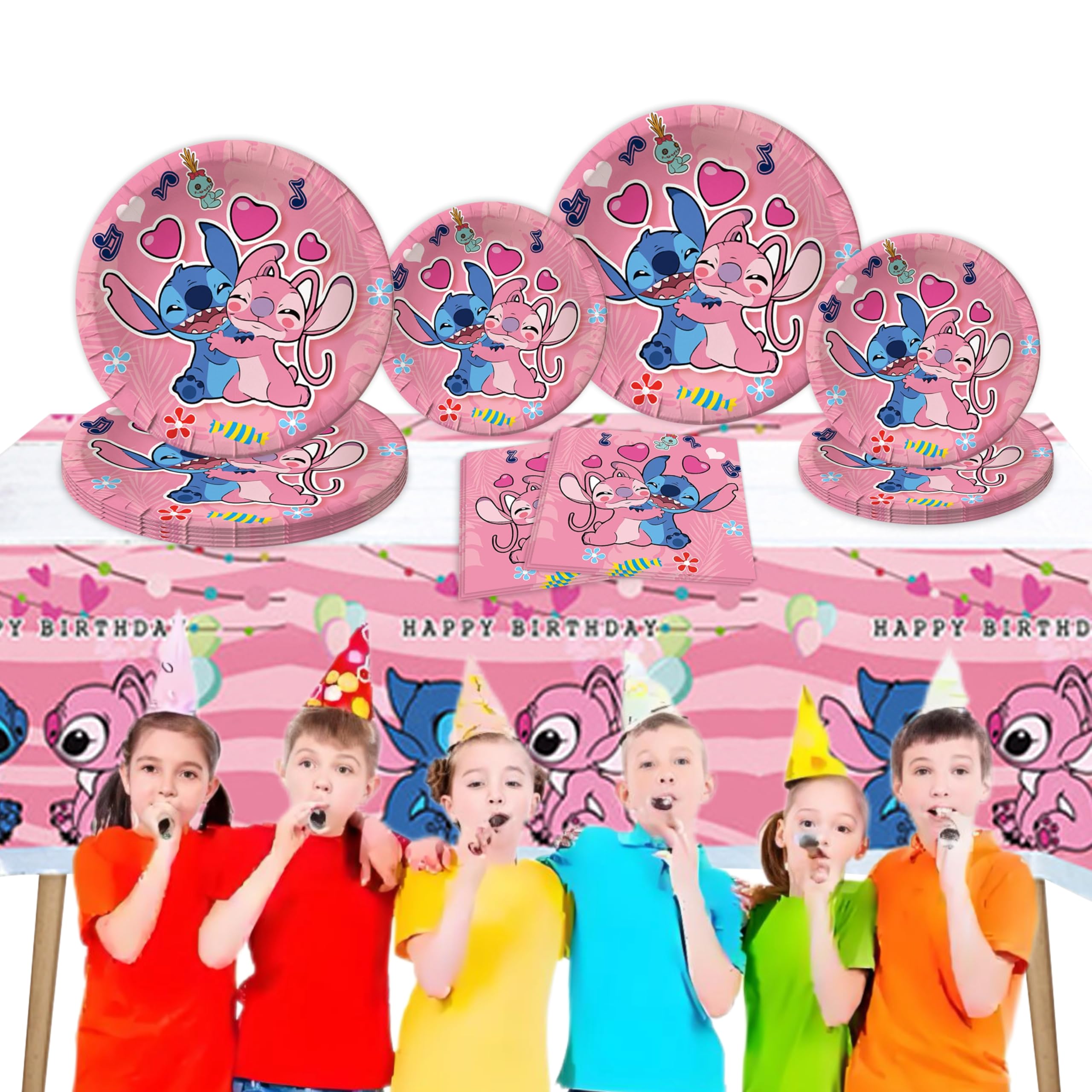 pink stitch party tableware design on set