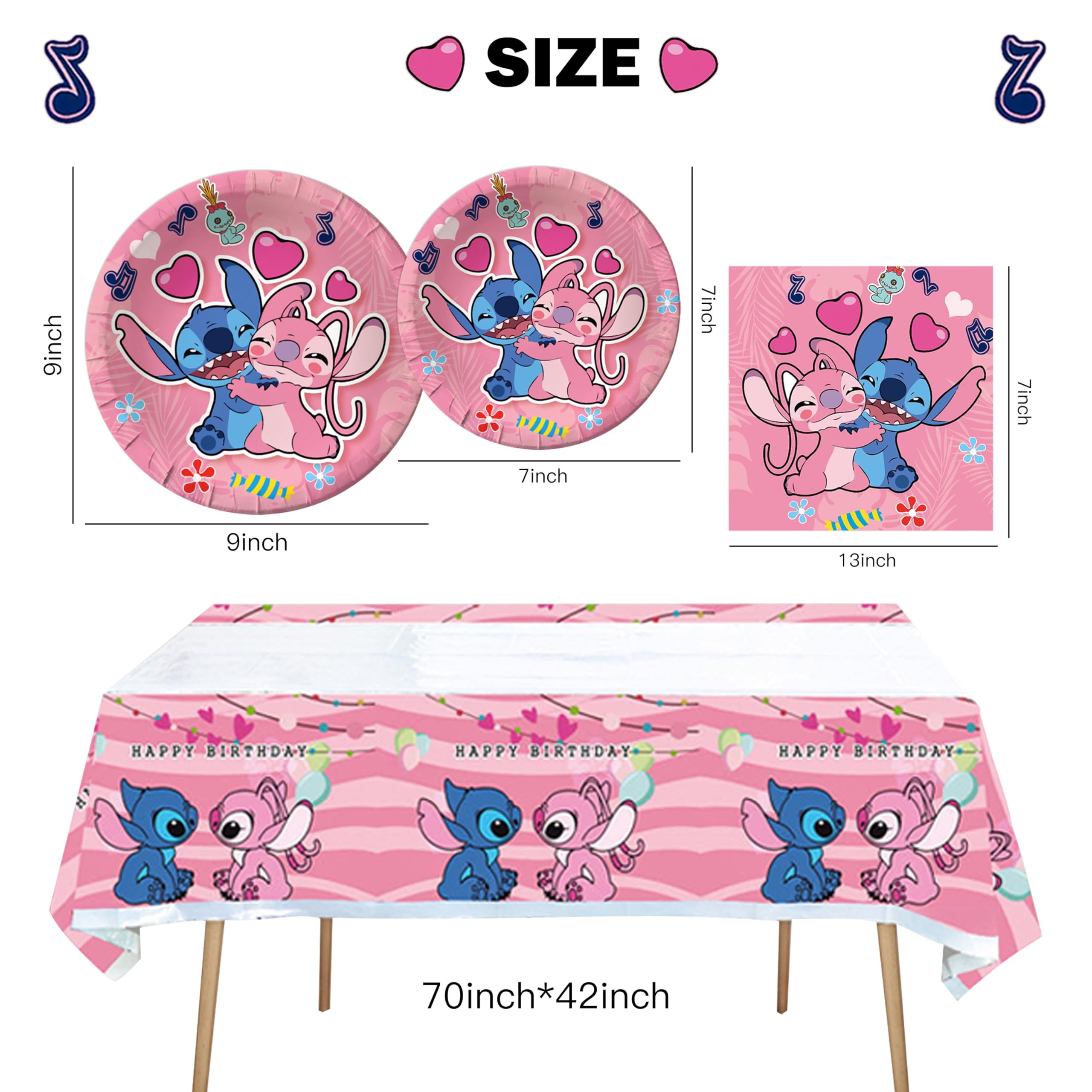 stitch plates 7in and 9in included in pink party set