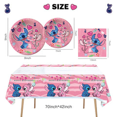 stitch plates 7in and 9in included in pink party set
