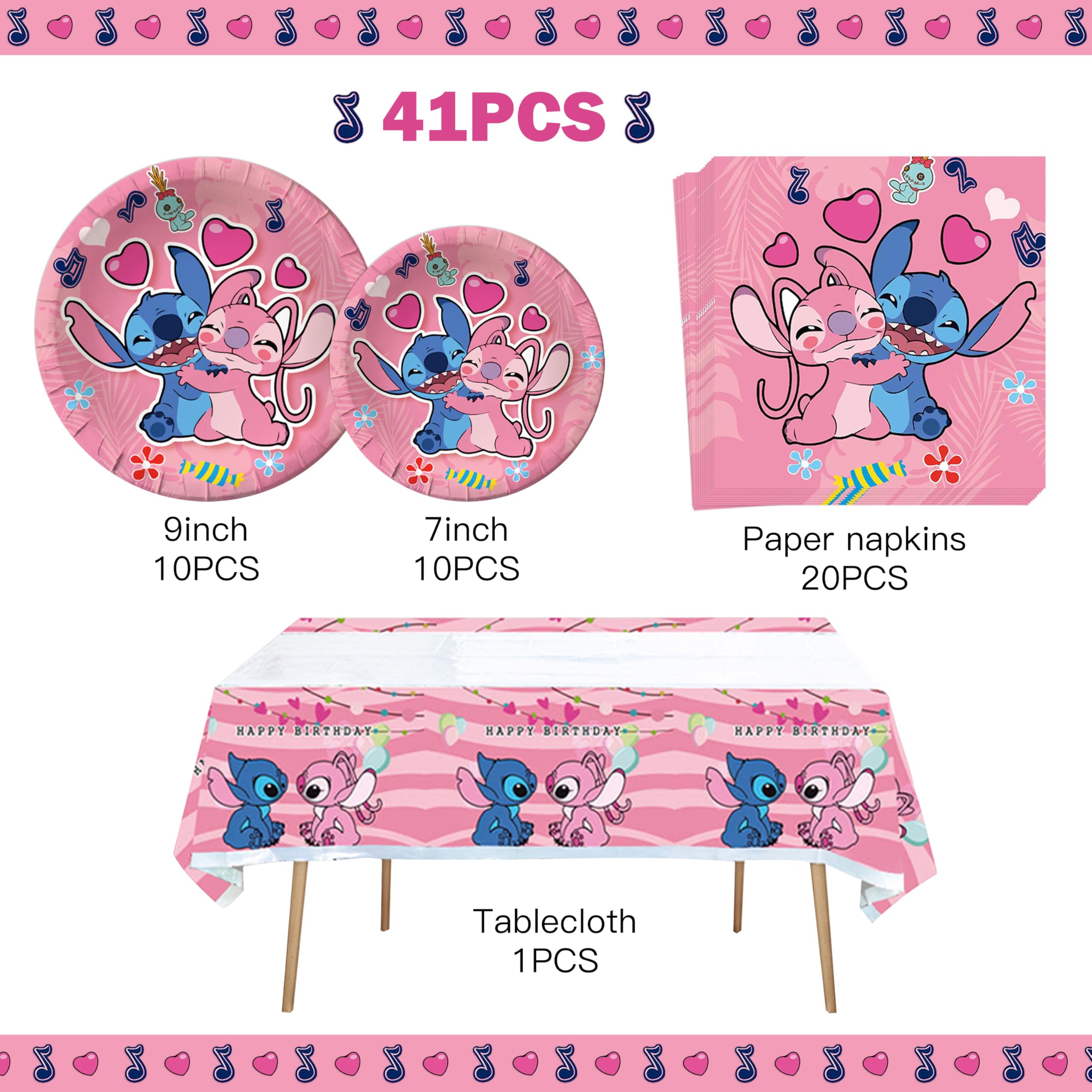 stitch napkins 20pc and tablecover in pink design
