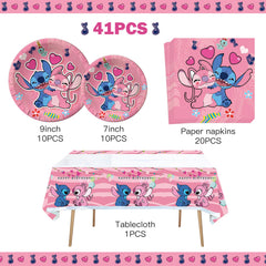 stitch napkins 20pc and tablecover in pink design