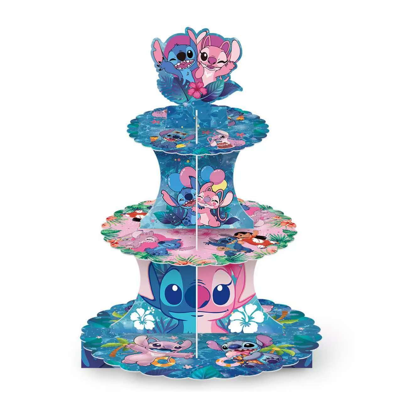 Stitch Three-Tiered Cupcake Stand with 3 round plates 2 holders and 1 topper
