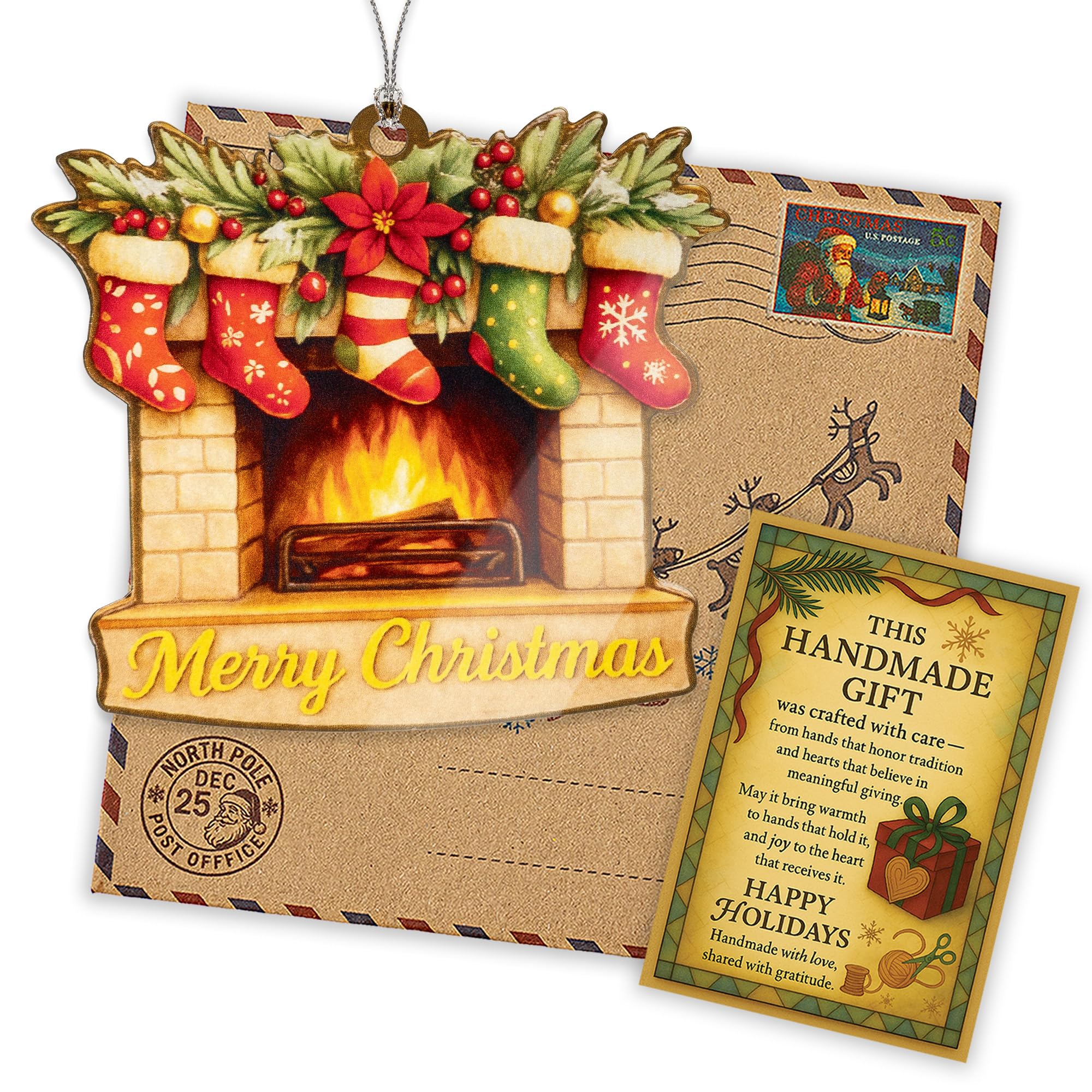Stocking ornament with family keepsake design for Christmas decor