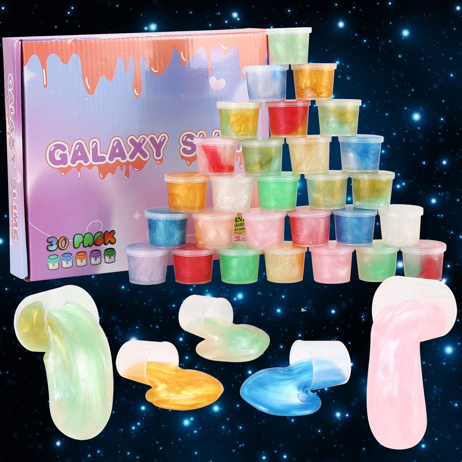 Stocking stuffer slime gift idea from Galaxy Slime Party Favors 30 Pack