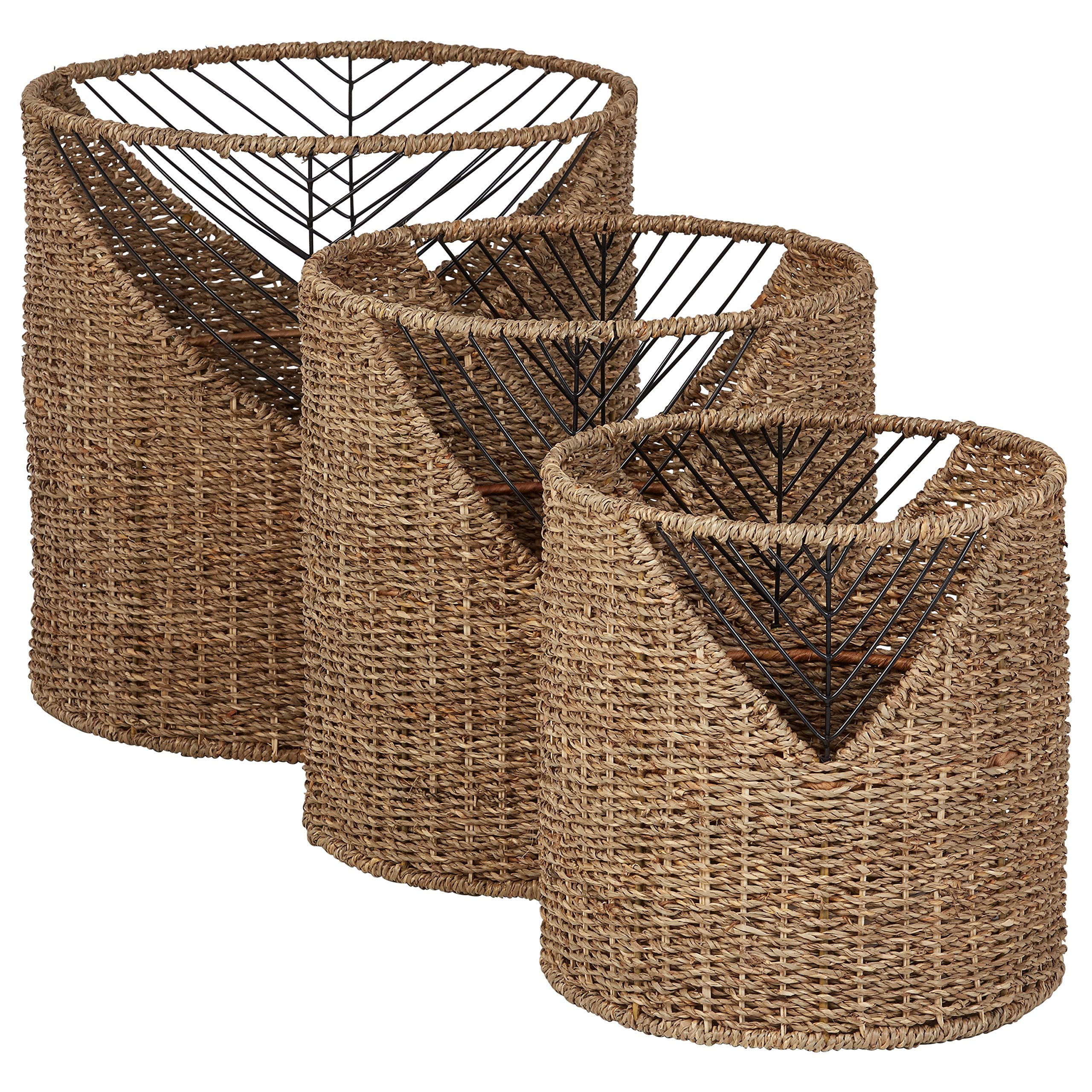 Stone &amp; Beam round seagrass storage basket set medium