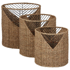 Stone &amp; Beam round seagrass storage basket set medium