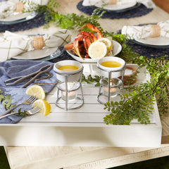Stoneware cups and chrome frames from the set
