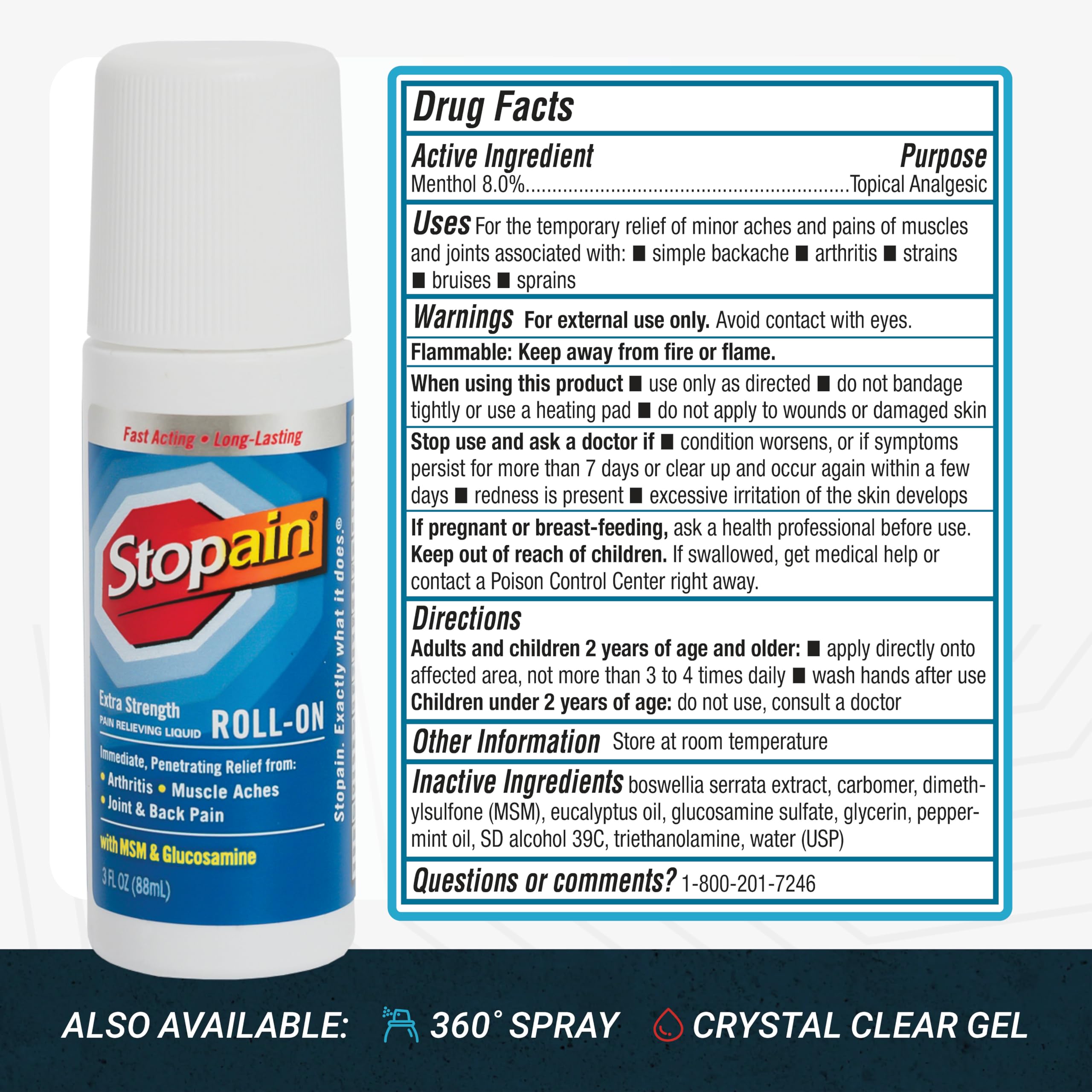 Stopain maximum strength roll on gel product packaging