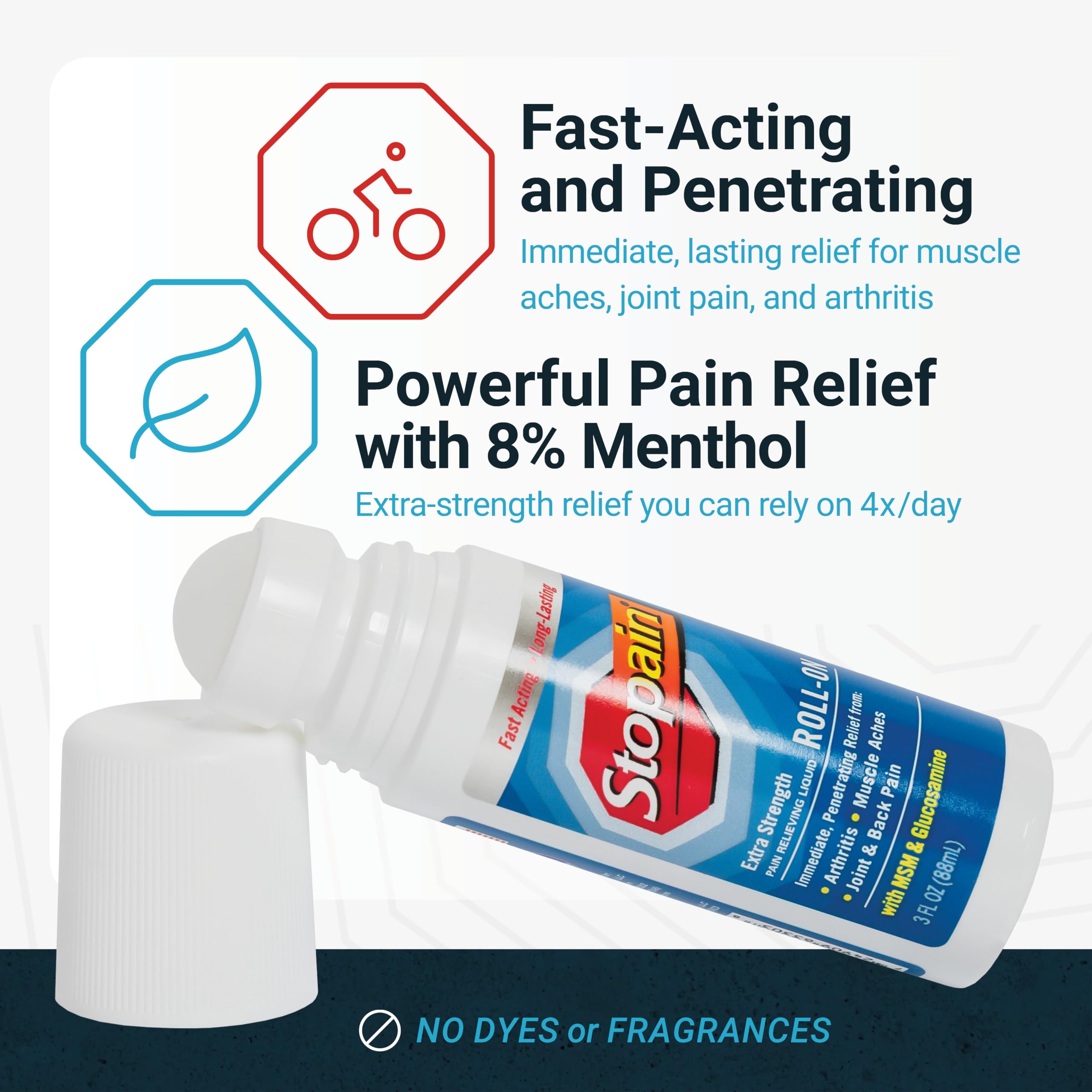 Stopain menthol MSM glucosamine roll on labeling