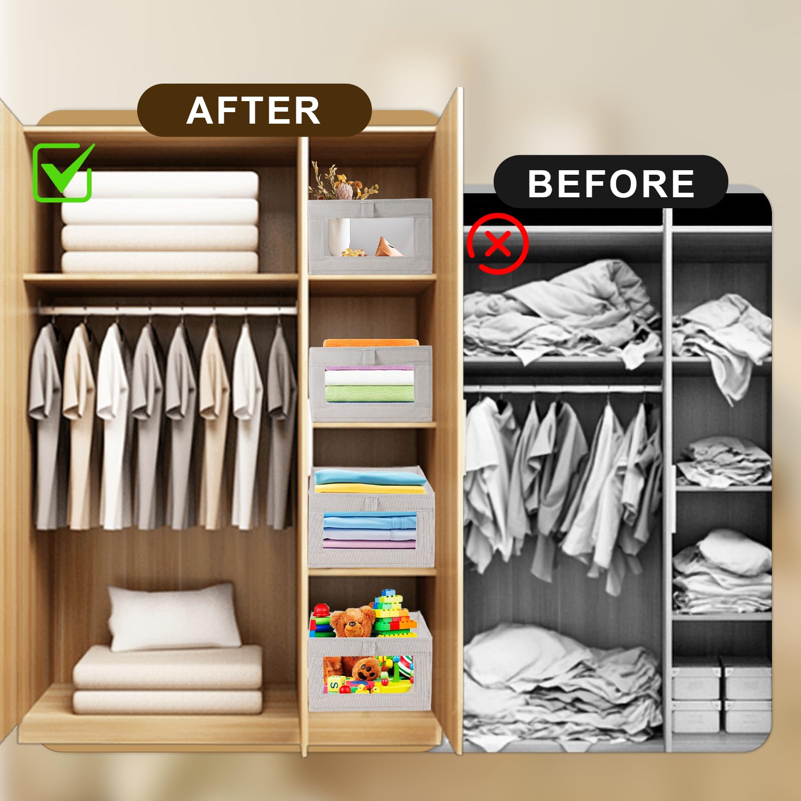 Storage bins with handles portable linen organizer