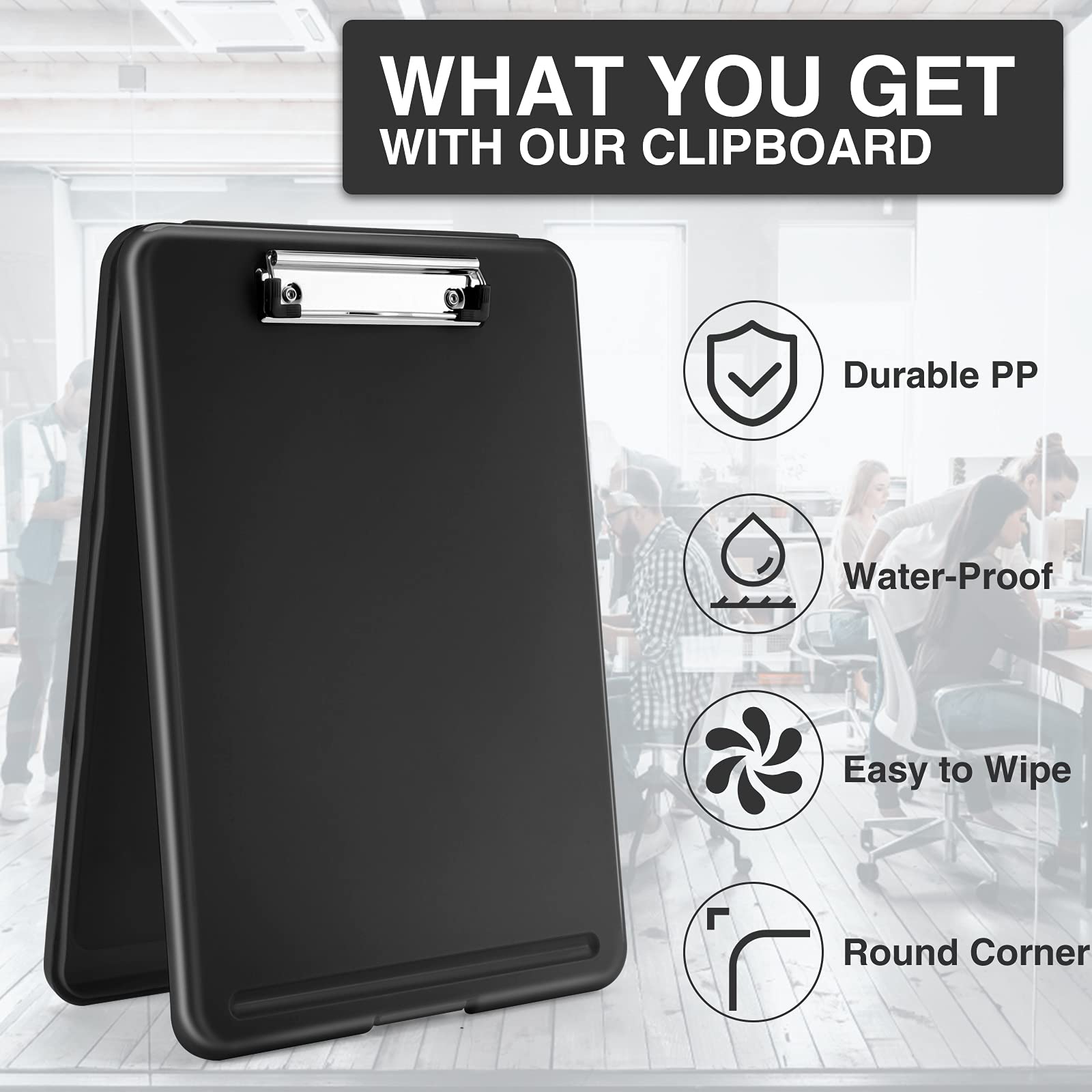 Waterproof polypropylene clipboard surface for easy cleaning