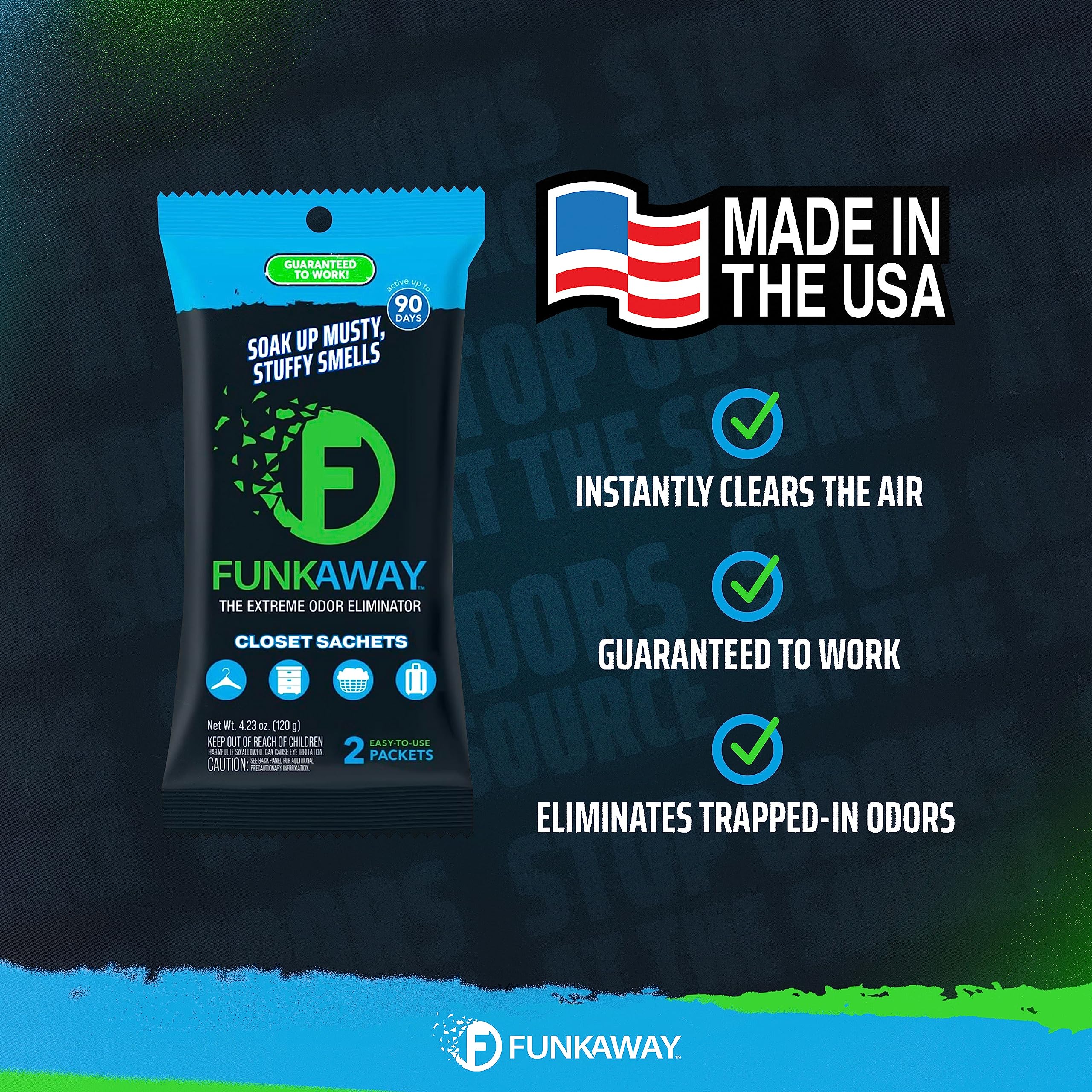 Small sachet for closets and lockers as odor control