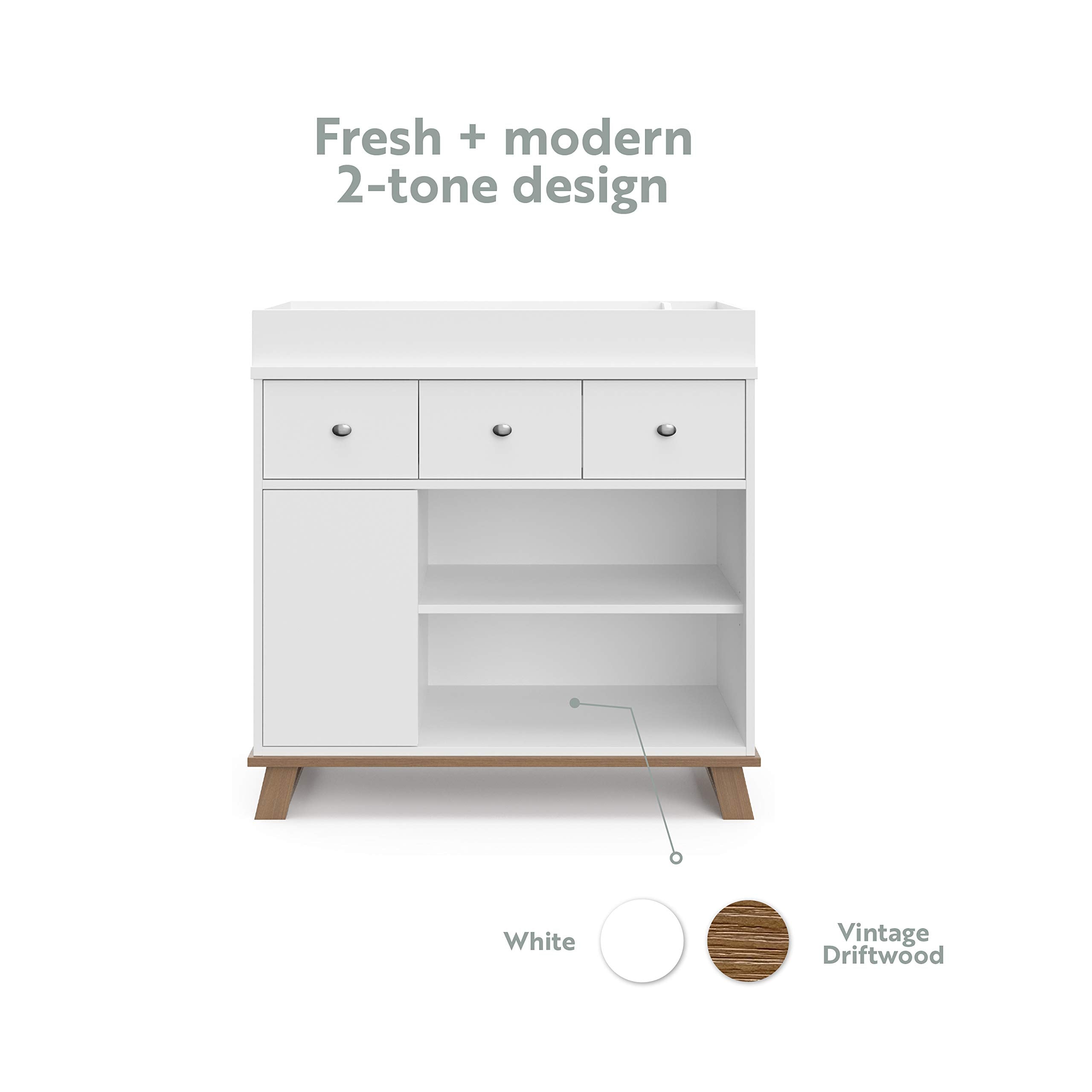 Engineered wood construction in white vintage driftwood finish