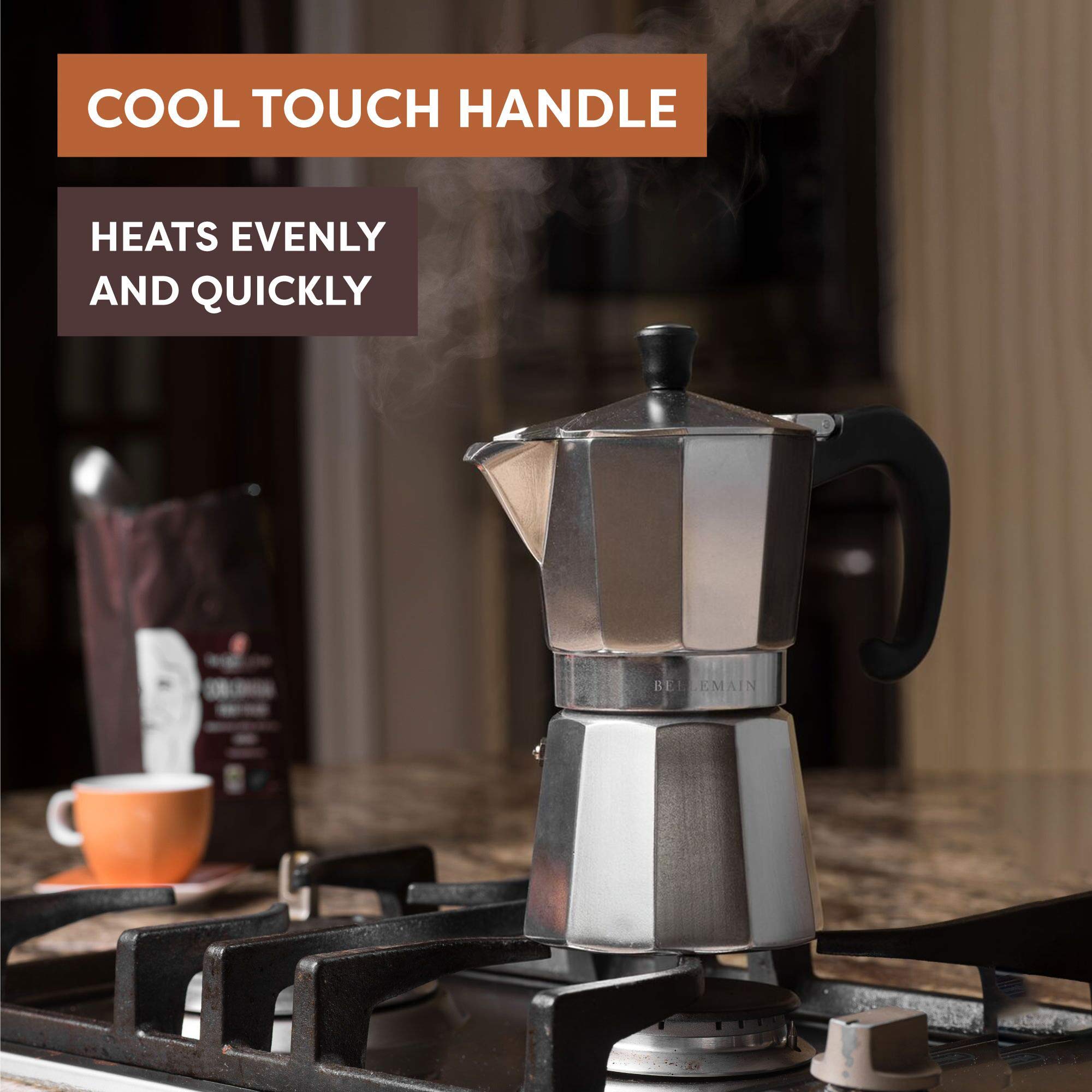 Stovetop espresso maker stay-cool handle Bellemain